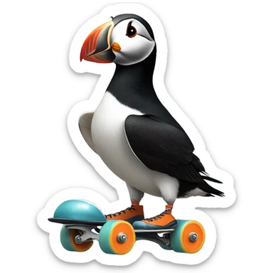 Puffin on skates sticker