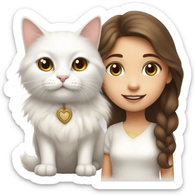 white cat with girl brown hair and white dress sticker