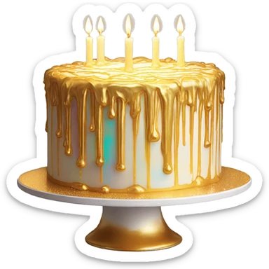 Extravagant iridescent gold drizzle birthday cake glowing candles sticker