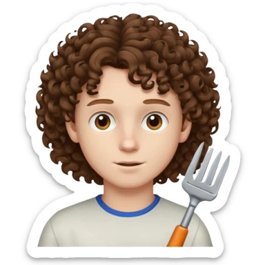boy,  brown hair, curly hair, brown eyes, pale skin, , hair edger  sticker
