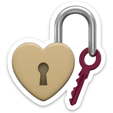beige heart-shaped lock and key burgundy sticker
