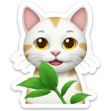 Create a emogi of a cat eating a plant sticker