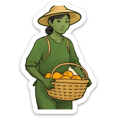 asian working super hard in the farm sticker