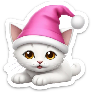Cute White kitten wearing pink Santa hat and pink Santa clothes sticker