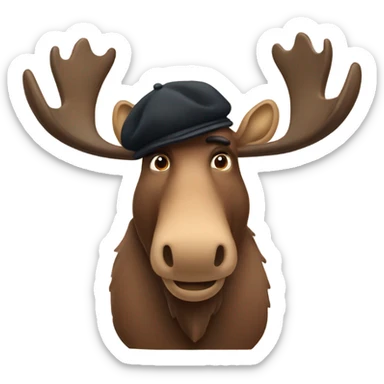 A moose with a beret on and a French moustache  sticker