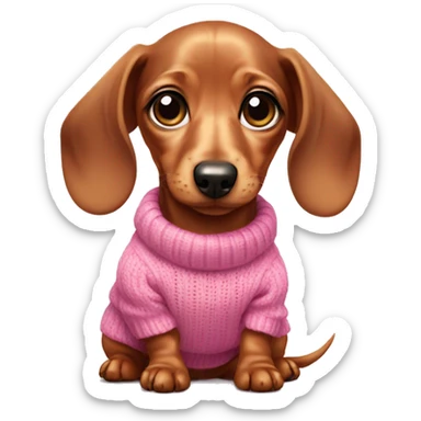 Baby dachshund with big eyes and a pink sweater sticker