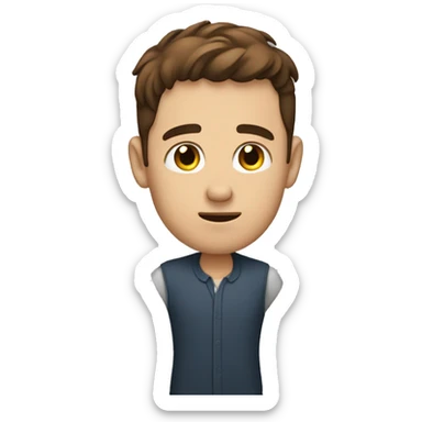 A brown haired man with a hand about to pat his head  sticker