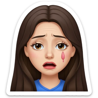 Long hair brunette girl crying with makeup on sticker