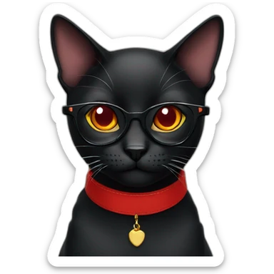 Black cat with glasses and red choker sticker