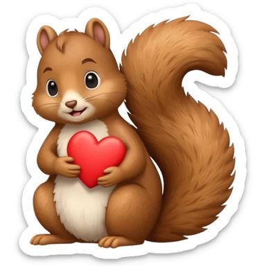 cute and round squirrel hugging a heart, emoji style sticker