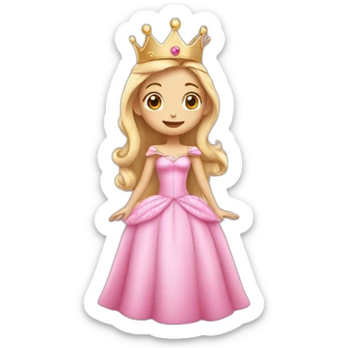 pink princess with crown and princess dress sending a kiss sticker