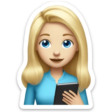 Cute blonde girl with blue eyes reading a kindle sticker