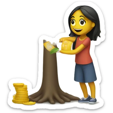 Girl Harvesting money from money tree  sticker