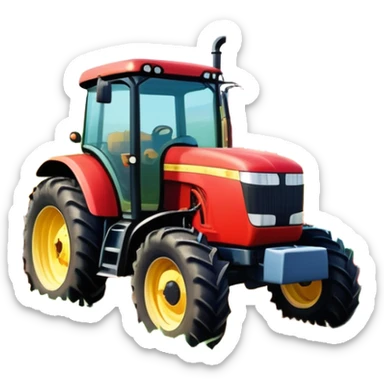 An icon showing close-up tractor in a colorful rural landscape, inspired by Farming Simulator 23. The design features vibrant fields, barns, and crops under a bright sky, with tractors working the land. The peaceful and immersive farming environment is highlighted with a transparent background sticker