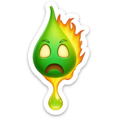 green and yellow drop, with a burning face sticker