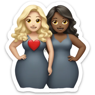 two plus size women with hearts sticker