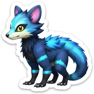 Colorful luminescent shiny iridescent glowing Trico-Luxray-Sergal-Furret-Ferret-Wolverine-Vernid-furry-fursona-fusion-Fakemon-animal-hybrid-creature, full body sticker