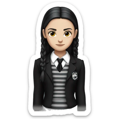Nevermore Academy. Tough Wednesday Addams. Black and gray Striped School uniform jacket. sticker