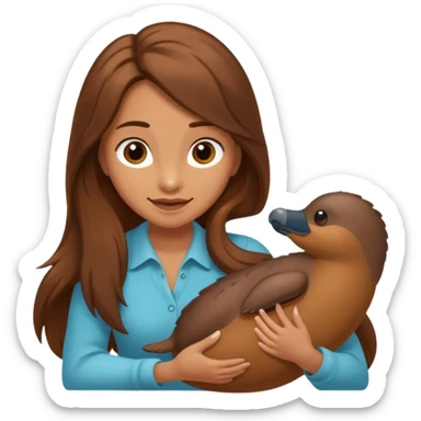 long brownhaired woman playing with platypus sticker