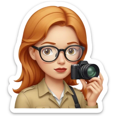 Female strawberry blonde glasses photojournalist investigating  sticker