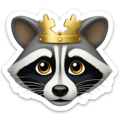A raccoon with a little gold crown sticker