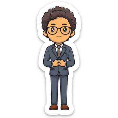 brown pakistani with clean shave wearing a suit with curly hair and glasses sticker
