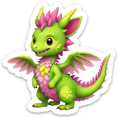 Strawberry-Lime-Lemon-themed "Dutch Angel Dragon"-"Vernid"-"Trico"-furry-Fakémon-hybrid-creature (full body) sticker