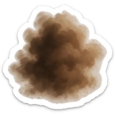 Dust Cloud (Haircare Pollution) in dark brown (#654321, #8B4513, #A0522D) sticker