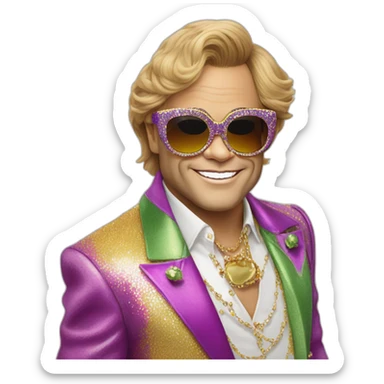 elton john in oversized cat-eye funky sunglasses for mardi gras sticker