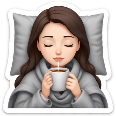 girl inside a blanket sipping coffee eyes closed sticker