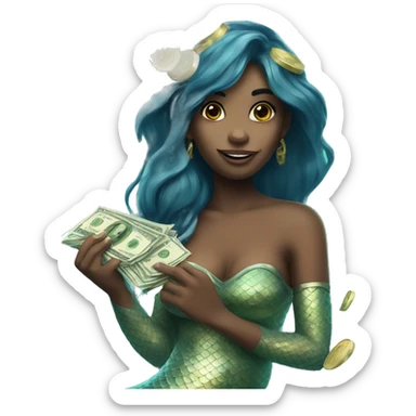 mermaid holding money sticker