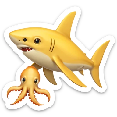 A yellow shark named arkey holding a squid sticker