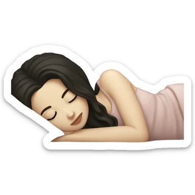 pale white girl dark hair sleeping in bed sticker