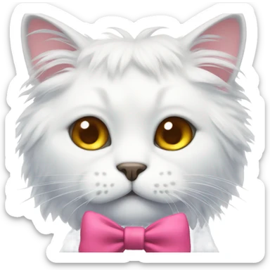 White fluffly pretty cat with a bow sticker