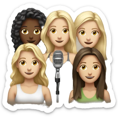 3 white teens 1 blonde 2 brunette with microphone sticker