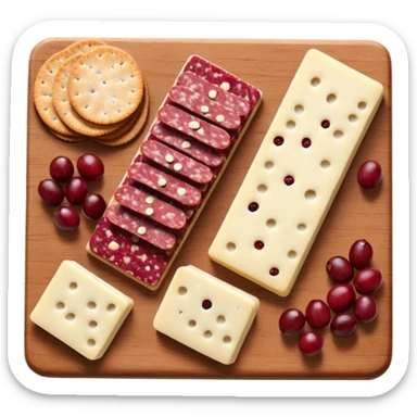 Multigrain crackers, white cheddar cheese, salami, and chocolate cranberries sticker
