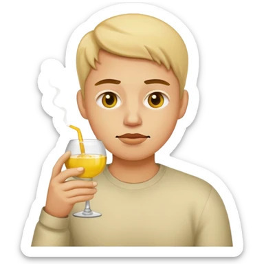 Apple emoji face drinking tequila with bored face sticker