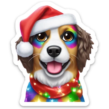 Lisa frank Christmas sparkle￼ dog with Santa hat sticker