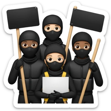 Ski mask people wearing black with black shields and signs sticker
