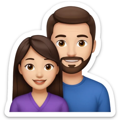 White man with brown hair and brown facial hair in love with an Asian woman with black hair sticker