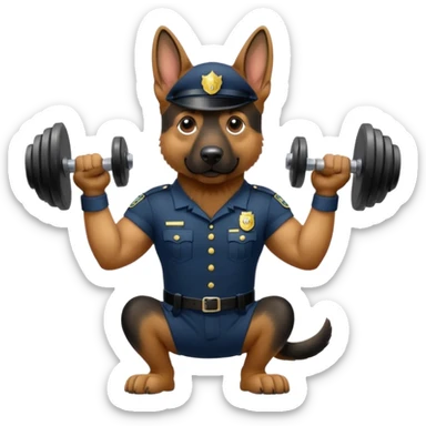 police dog in uniform lifting a dumbbell sticker