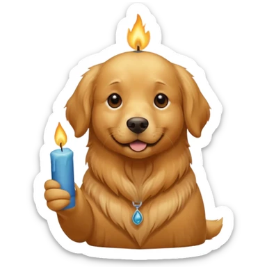 dog holding a lit aromatic candle in hand sticker