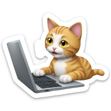 Cat typing on a laptop sticker