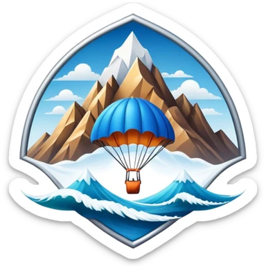 A bold emblem featuring a combination of symbols representing various extreme sports, like a mountain peak, a parachute, and a wave. The design is dynamic and sharp, capturing the thrill and adventure of extreme sports, with a strong, energetic vibe. sticker