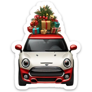 Red Mini Cooper Clubman with lots of Christmas decorations sticker