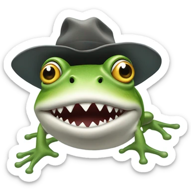 Frog riding a shark with a hat sticker