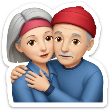 I want an old man with balding grey hairs and a woman in her 40s in a passionate embrace sticker
