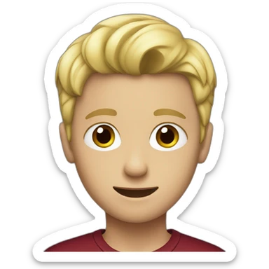 blond teenage boy with maroon shirt sticker