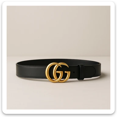 a Gucci belt, luxury fashion accessory, gold GG buckle, black leather, elegant, minimal background sticker