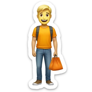 a blond guy with yellow shirt and orange bag who is very happy sticker